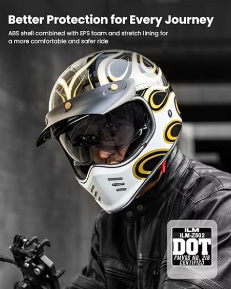 ILM Vintage Full Face Motorcycle Helmets for Adults Men Inner Visor Compatible for Moped ATV Cruiser Scooter DOT ECE ModelZ502