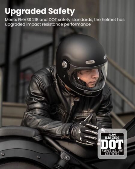 ILM Full Face Motorcycle Helmet Retro for Adult with Visor Vintage Helmets for Cruisers Scooters Mopeds Pinlock Compatible DOT Model Z503