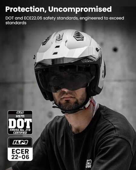 ILM Open Face Motorcycle 3/4 Half Helmet DOT ECE for Adult with Tinted Clear Visor Moped ATV Cruiser Scooter Model HS711