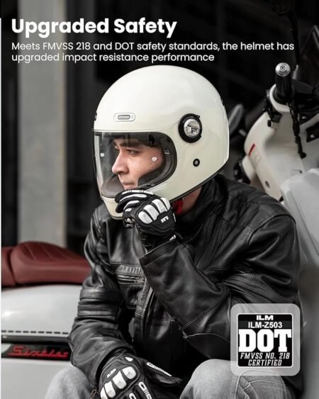 ILM Full Face Motorcycle Helmet Retro for Adult with Visor Vintage Helmets for Cruisers Scooters Mopeds Pinlock Compatible DOT Model Z503