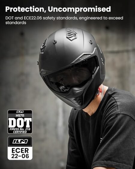 ILM Open Face Motorcycle 3/4 Half Helmet DOT ECE for Adult with Tinted Clear Visor Moped ATV Cruiser Scooter Model HS711